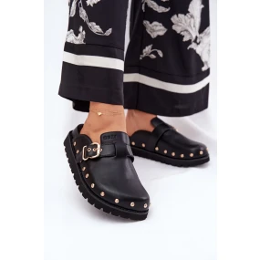 Dámské kožené pantofle na platformě Big Star – černé