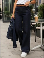 Dámske široké džínsy s opaskom tmavomodré FashionStreet UY2926