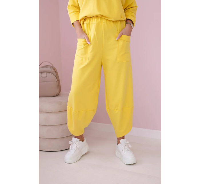 Bavlnená mikina nohavice set žltá