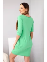 Dámske bavlnené šaty s 3/4 rukávmi a vreckami svetlozelené