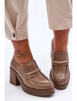 Skórzane Półbuty Na Słupku Z Ozdobą Ciemnobeżowe Lemar Gelanor Skórzane Półbuty Na Słupku Z Ozdobą Ciemnobeżowe Lemar Gelanor