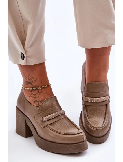 Skórzane Półbuty Na Słupku Z Ozdobą Ciemnobeżowe Lemar Gelanor Skórzane Półbuty Na Słupku Z Ozdobą Ciemnobeżowe Lemar Gelanor