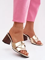 Dámské sandály na podpatku s pásky Eko kůže zlaté Corivelle