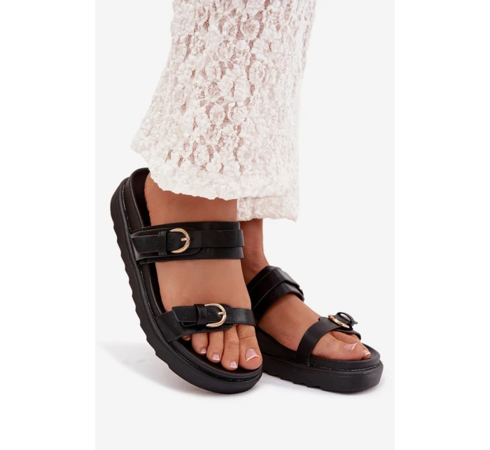 Dámské pantofle se pásky a zlatými sponami Černé model 22032154 - Boto