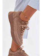 Kožené polobotky sneakers dámské vzorované model 22100638 Světle hnědé - SERGIO LEONE