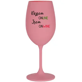 NEJSEM ONLINE JSEM ONWINE - růžová sklenice na víno 350 ml