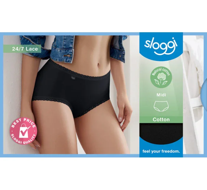 Dámske nohavičky Sloggi 24/7 Cotton Lace Midi čierne Dámske nohavičky Sloggi 24/7 Cotton Lace Midi čierne
