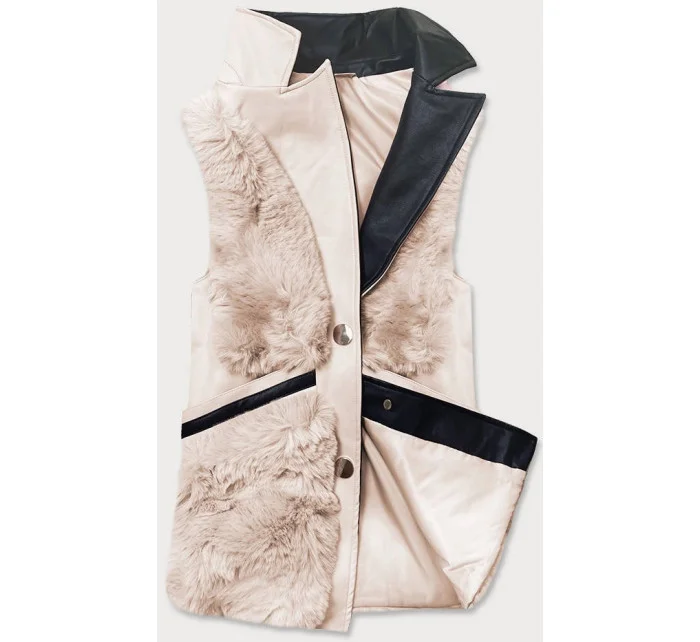 Krémová dámská vesta s kožíškem model 16151631 - S'WEST