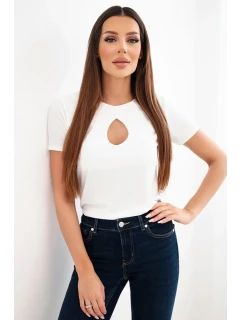 Dámská viskózová žebrovaná halenka s ozdobným výstřihem u model 22025270 bílá - K-Fashion