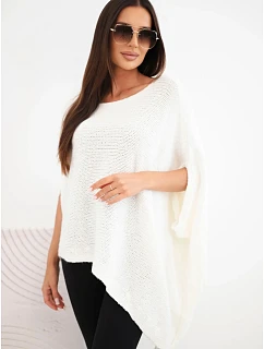 Dámský asymetrický svetr pončo s model 22354295 a širokým výstřihem ecru - K-Fashion