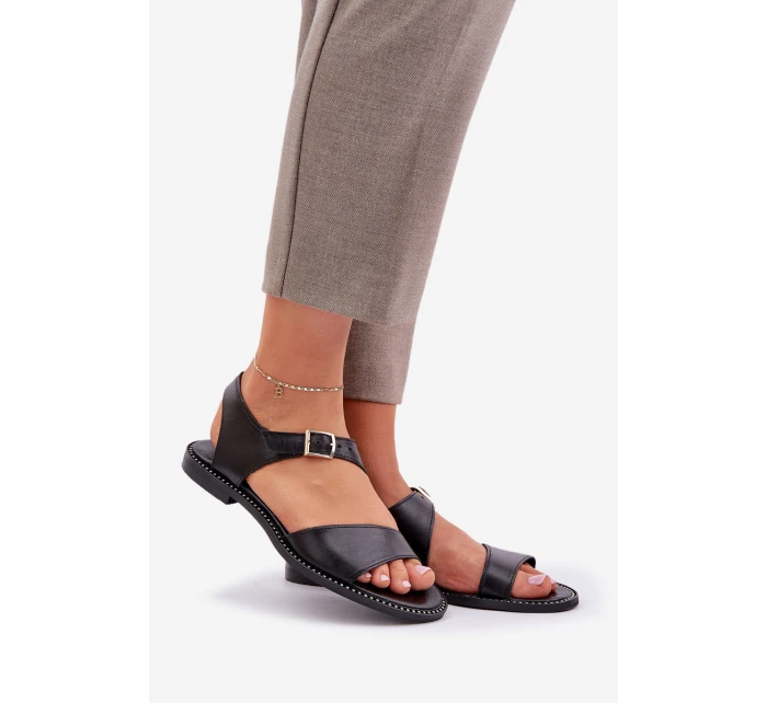 Dámské kožené ploché sandály model 21682497 černé - Zazoo