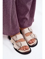 Kožené dámské pantofle s řemínky Vinceza 62304 Béžové