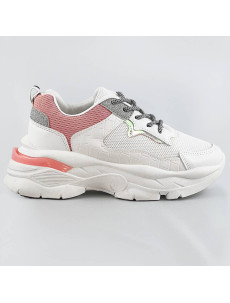 Bielo-ružové dámske šnurovacie športové topánky (LU-3)