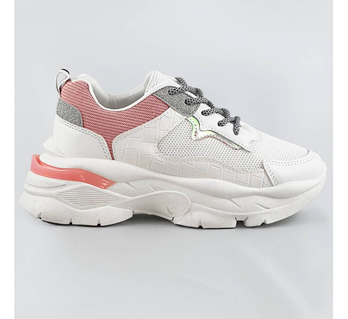 Bielo-ružové dámske šnurovacie športové topánky (LU-3)
