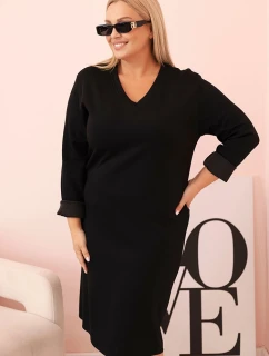 Dámske Plus veľkosť sukne maslo V-neck s rukávmi čierna