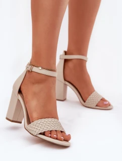Sandały Damskie Na Słupku Z Plecionym Paskiem Beżowe Asdine