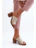 Elegantné ľahké dámske papuče na vysokom podpätku, béžová Varnila