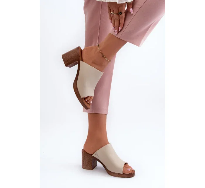 Elegantné ľahké dámske papuče na vysokom podpätku, béžová Varnila