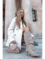 Dámske zateplené čižmy na podpätku Mavella - béžové, eko semiš Dámske zateplené čižmy na podpätku Mavella - béžové, eko semiš