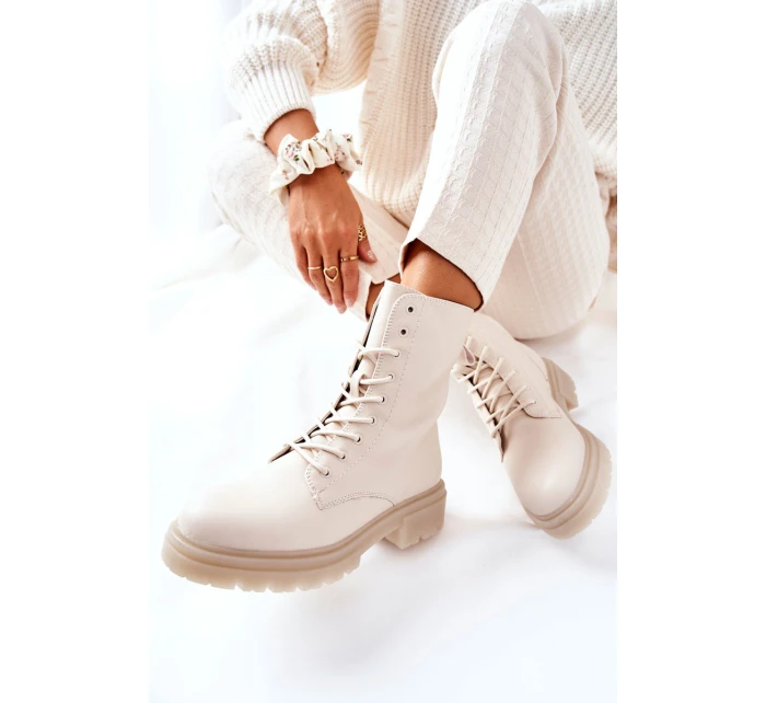 Wysokie Botki Workery Beżowe Rozelle Wysokie Botki Workery Beżowe Rozelle