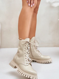 Kožené botky s na zip  Béžové model 21675548 - CheBello
