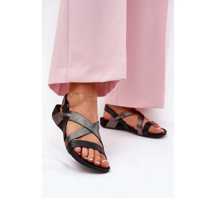 Płaskie Skórzane Sandały Damskie Zazoo 40032 Czarne