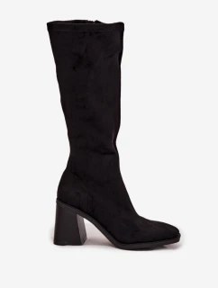 Dámske čižmy Traven na pevnom stĺpikovom podpätku - čierne