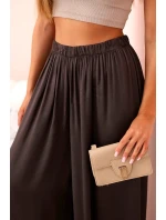 Široké dámské kalhoty s elastickým pasem hnědý