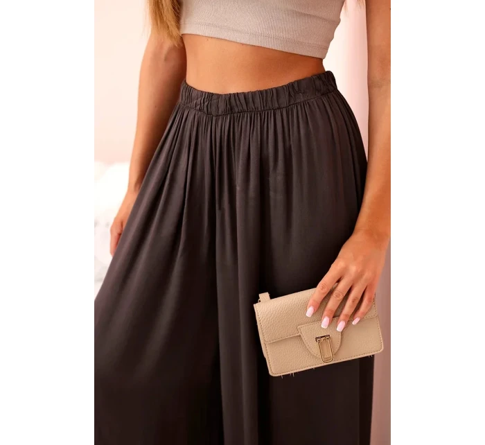 Široké dámské kalhoty s elastickým pasem hnědý