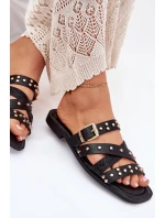 Zdobené Dámské Pantofle Na Plochém Podpatku S Pásky A Přezkou Černé model 21699522 - Boto Zdobené Dámské Pantofle Na Plochém Podpatku S Pásky A Přezkou Černé model 21699522 - Boto