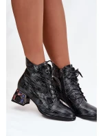 Lakované dámské z pravé kůže na podpatku s krystaly  šedé model 21712403 - Artiker