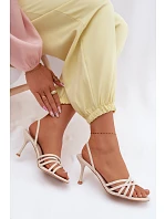 Dámské sandály na podpatku s pásky béžové Velivelle