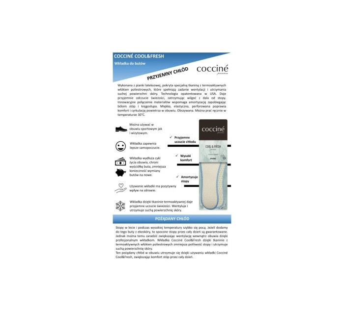 Coccine Termoaktywne Wkładki Cool Fresh Suche Stopy