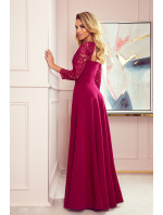 309-1 AMBER elegantné čipkované dlhé šaty s výstrihom - BORDE