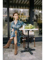 Dámske košeľové šaty s gombíkmi - model 2 B259 Tmavo modrá so zelenou - BeWear Dámske košeľové šaty s gombíkmi - model 2 B259 Tmavo modrá so zelenou - BeWear