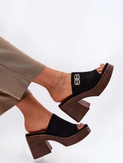Dámske papuče / sandále na podpätku 17400 Black with brown - Vinceza