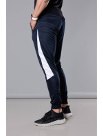 Tmavo modro-biele pánske teplákové nohavice so vsadkami (8K168)