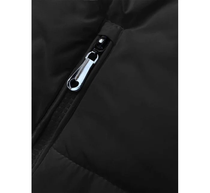 Krátka čierna dámska páperová vesta so stojačikom (16M9092-392)