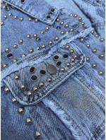 Světle modrá dámská džínová bunda s ozdobnými kamínky (A1700)