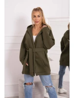 Zateplená bunda s vázáním v pase khaki barvy