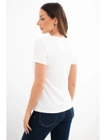 Dámska viskózna rebrovaná blúzka s ozdobným výstrihom biela