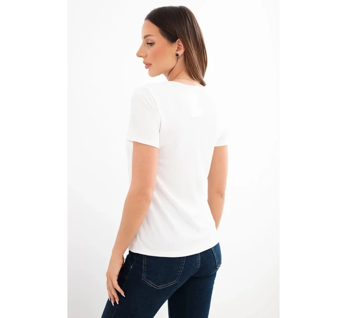 Dámska viskózna rebrovaná blúzka s ozdobným výstrihom biela