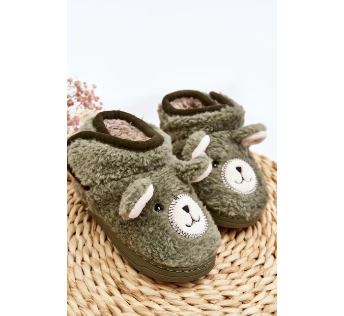 Dětské vyhřívané pantofle se zeleným medvídkem model 21641182 - Boto