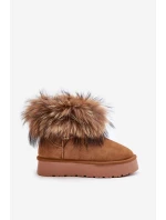 Skórzane Śniegowce Na Platformie Z Futerkiem Camel Avirisa