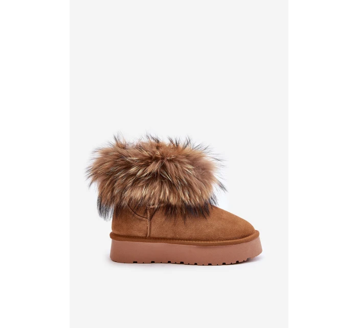 Skórzane Śniegowce Na Platformie Z Futerkiem Camel Avirisa