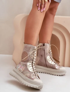 Kožené Semišové Boty Na Platformě Zateplené model 21678260 Béžové - Maciejka