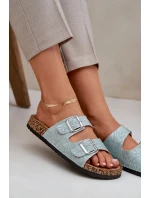 pantofle na korkové podrážce s přezkami mátové model 21685406 - Boto pantofle na korkové podrážce s přezkami mátové model 21685406 - Boto