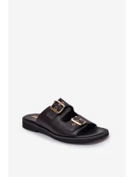 Skórzane Płaskie Klapki Z Klamrami Zazoo 3020 Czarne