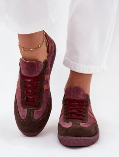 Zazoo N1068 Zamszowe Niskie Sneakersy Damskie Bordowe