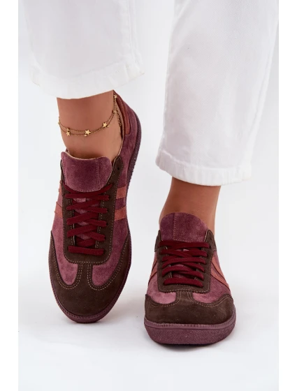 Zazoo N1068 Zamszowe Niskie Sneakersy Damskie Bordowe